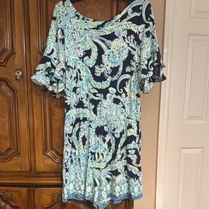 Lilly Pulitzer Lula Romper in High Tide Navy Scuba Doo fabric. Size L